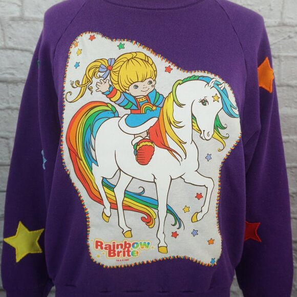 Vintage 80s Rainbow Brite Reworked Star Patch Raglan Sweatshirt - Picture 2 of 11